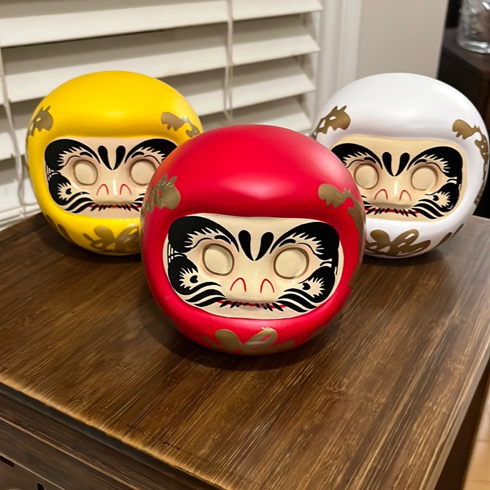 Japanese ceramic Daruma money bank 3 pieces set